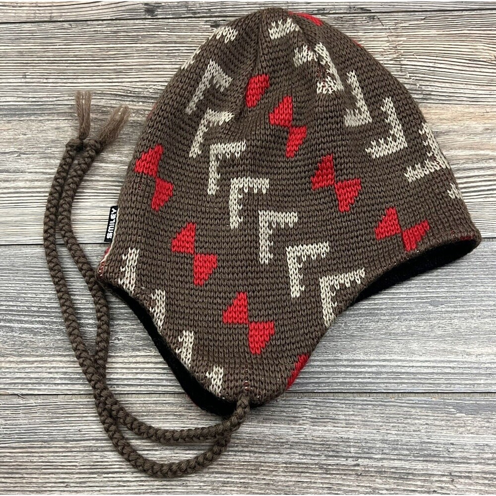 Smiley Trapper Beanie Brown 100%‎ Pure Wool OSFM Made In USA